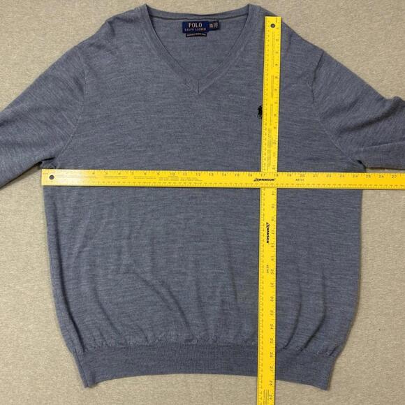 Polo Ralph Lauren Sweater Mens 2XL Blue Merino Wool V Neck Knit Pullover - Picture 2 of 6